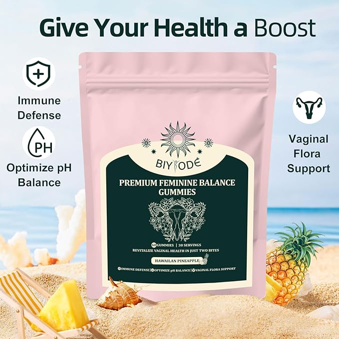 Feminine Balance Gummies, Premium Balance Supplement for Women PH Health, Immune Support, Vegan, Gluten-Free, Hawaiian Pineapple 60 Gummies 30 Servings
