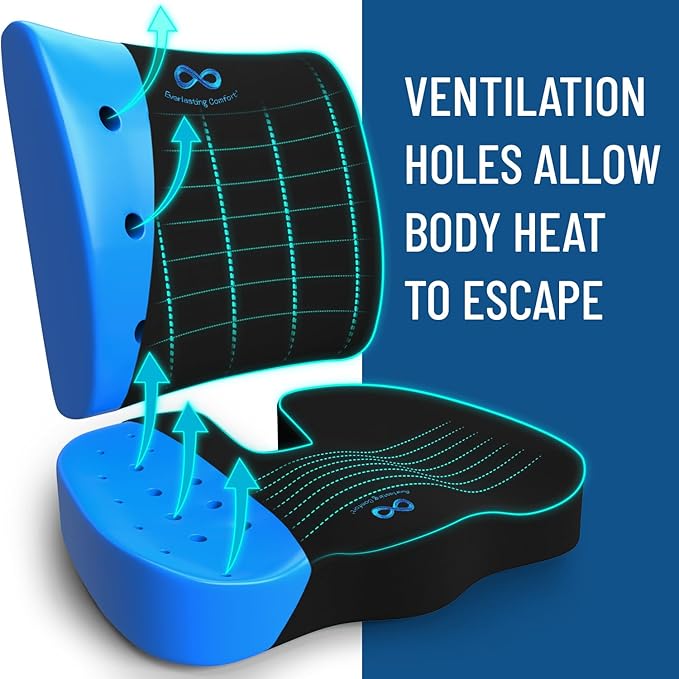 Everlasting Comfort Doctor Recommended Memory Foam Seat Cushion for Office Chairs & Car Seat - Ergonomic Office Desk Accessories for Tailbone Pain Relief, Sciatica & Back Support