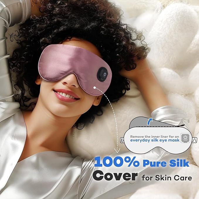 Ezona Silk Cordless Heated Eye Mask, Warm Eye Compress Mask for Dry Eyes, Washable Eye Heating Pad for Travel, Dry Eye Mask for Blepharitis, Sinus Migraine (Purple)