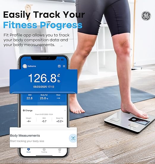 GE Smart Body Fat Scale: with BMI for Body Weight and Fat Percentage Composition Digital Bathroom Weight Scale Bluetooth with Large LCD Display Accurate Weighing 396lbs White