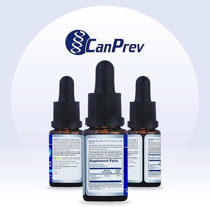 CanPrev K2 Drops, 15ml, 300 Servings, 30mcg MK-7 Vitamin K2 Liquid, Supports Strong Bones & Cardiovascular Wellness, Vegan, Unflavored Formula with MCT Oil for Optimal Calcium Utilization & Absorption