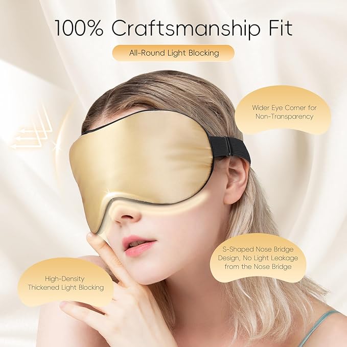 TOPOINT Silk Sleep Mask Light Blocking, 3-in-1 Cooling Heated Eye Mask for Sleeping, Includes Silk Senna Seed and Gel Masks, for Migraine Dry Eye Dark Circles Women Men