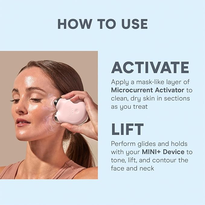 NuFACE MINI+ Microcurrent Facial Device Kit - Limited Edition FDA Cleared Face Massager Device + Microcurrent Gel Activator & Applicator Brush - Velvet Rose