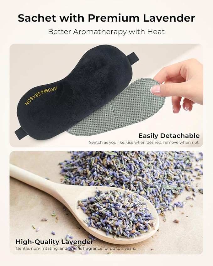 Aroma Season Heated Eye Mask, Warm Eye Compress for Dry Eyes MGD Stye Blephartitis Sinus Migraine, Graphene Heating Element with Natural Lavender Pack