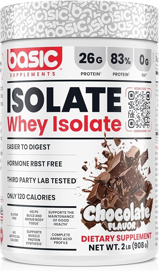 Basic Whey Protein Isolate, 26g Protein, 0g Fat, Gluten-Free, RBST-Free, Rapid Absorption, 120 Calories (2 Pound, Chocolate)