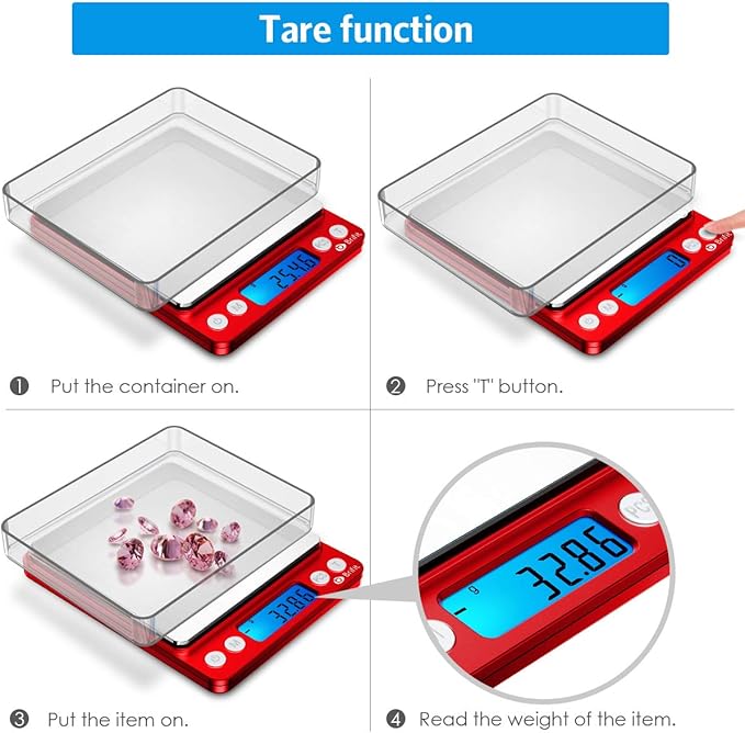 AMIR Upgraded Digital Kitchen Scale, 500g Mini Pocket Jewelry Scale, Cooking Food Scale with Back-Lit LCD Display, 2 Trays, 6 Units, Auto Off, Tare, Stainless Steel (Batteries Included)