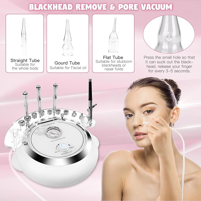 Updated 3 in 1 Microdermabrasion Machine, Professional 65-68cmhg Vacuum Suction Power Facial Clean Diamond Machine for Home Use, Beauty Star Salon Eeffect Skin Care Equipment with Vacuum & Spray Gun