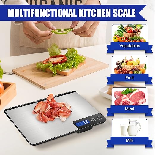 Digital Kitchen Scale, Large Capacity, Easy Tare Function, Large LCD Display, Perfect for Cooking, Baking, and Meal Prep (Silver-2)