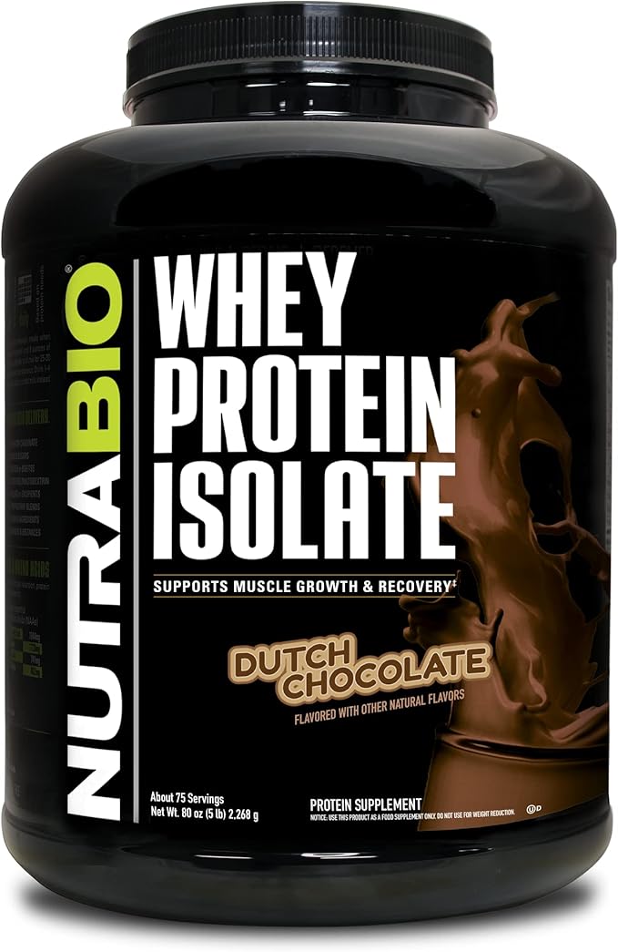 NutraBio 100% Whey Protein Isolate Protein Powder, 25g Protein with Complete Amino Acid Profile, Non-GMO, Soy & Gluten Free, Low Carb, Low Calorie Whey Protein Powder, Dutch Chocolate, 5 Lbs