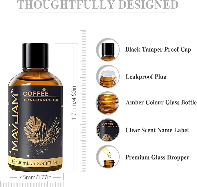 100ML/3.38FL.OZ Coffee Fragrance Oils with Glass Dropper, Essential Oils for Diffusers for Home, Long Lasting Scented Oils for Diffusers Soap Candle Making