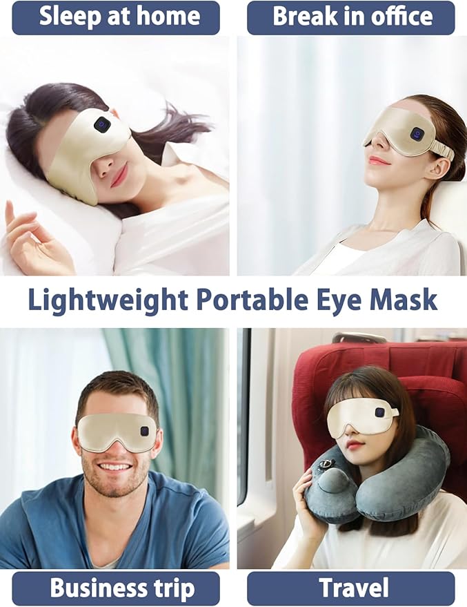 Silk Heated Eye Mask Cordless Rechargebale for Dry Eyes,Warm Eye Heating Pad No Pressure, Sleep Eye Mask Gift for Men Women