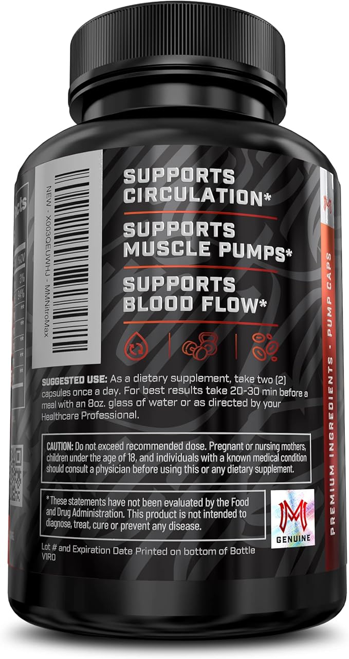 Nitric Oxide Booster 3000mg with L-Arginine, L-Citrulline - Pre-Workout Supplement for Muscle Growth, Stamina, Energy, Pumps, Vascularity - Non-GMO - 60 Capsules