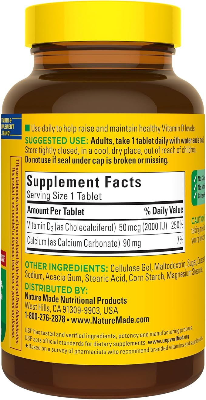 Nature Made Vitamin D3 2000 IU (50 mcg), Vitamin D Supplement for Bone, Teeth, Muscle and Immune Health Support, 220 Tablets, 220 Day Supply