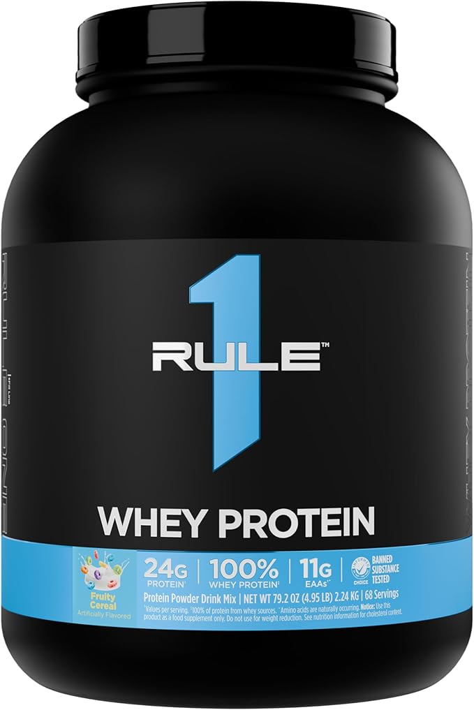 Rule 1 Whey Protein – 24g Fast-Acting Protein from All-Whey Sources with Naturally Occurring EAAs & BCAAs for Workout Recovery or Anytime Use (5 Pounds*, Fruity Cereal)