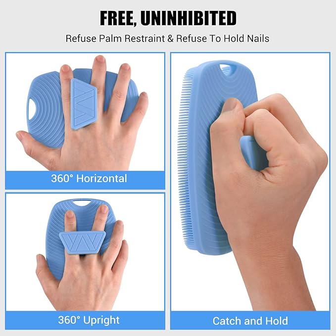 Silicone Body Scrubber Anti Slip for Shower,Zinc Infused Soft Bristles Shower Scrubber for Body Exfoliator,Hygienic,Blood Circulation - Azure