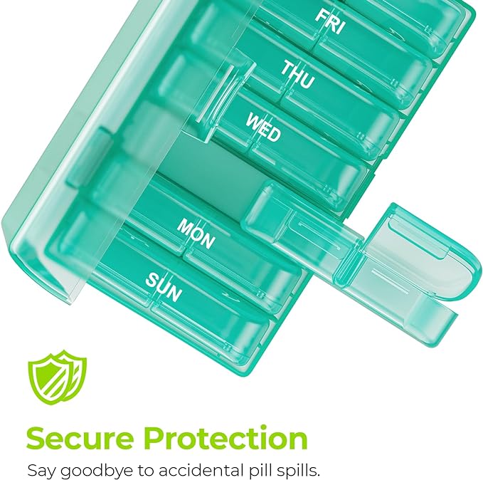 AUVON XL Weekly Pill Organizer 2 Times a Day, Pill Box 7 Day with One-Side Large Openings for Easy to Use, Cyan AM PM Pill Case for Medication, Vitamins, Fish Oils, Supplements