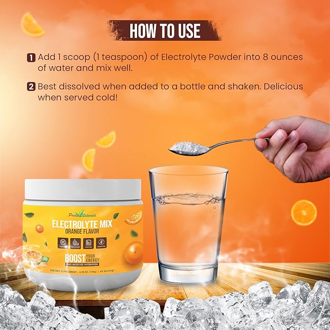Electrolyte Powder - Refreshing Workout Recovery Electrolytes, Sugar Free, Gluten Free & Vegan, Pure Keto & Paleo Hydration Beverage, Immune Boosting Vitamins (198 Grams, Orange)