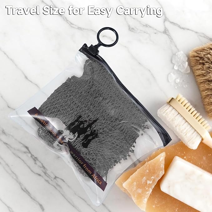 SubSahara Authentic African Net Sponge - 2 Pieces Exfoliating Scrubber for All Skin Types, Bath Sponge for Face & Body, Travel Portable, Durable, Gentle Exfoliation (Black & Grey)