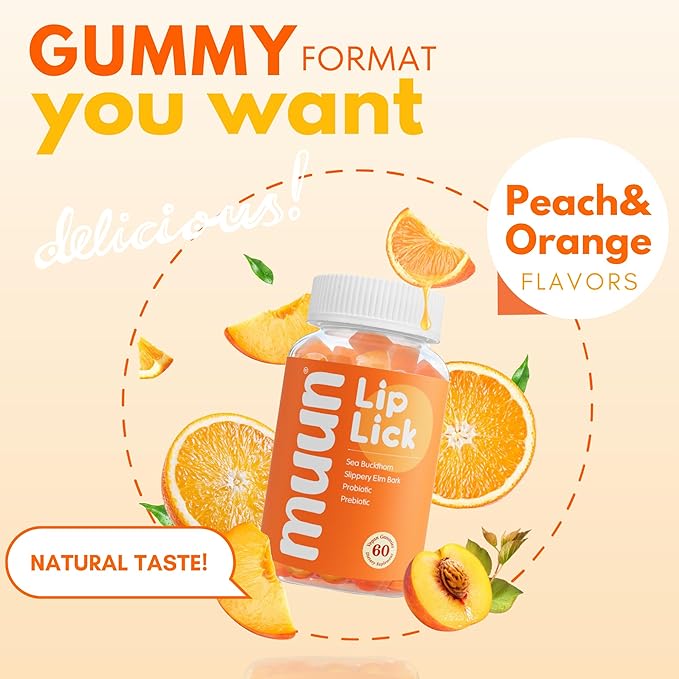 Muun Vaginal Dryness Gummy for Perimenopause Menopause with Slippery Elm Bark, Omega 6, 7, & 9, 3 Billion CFUs Probiotic, Prebiotic- Estrogen Free, Hormone Free Vaginal Moisturizer