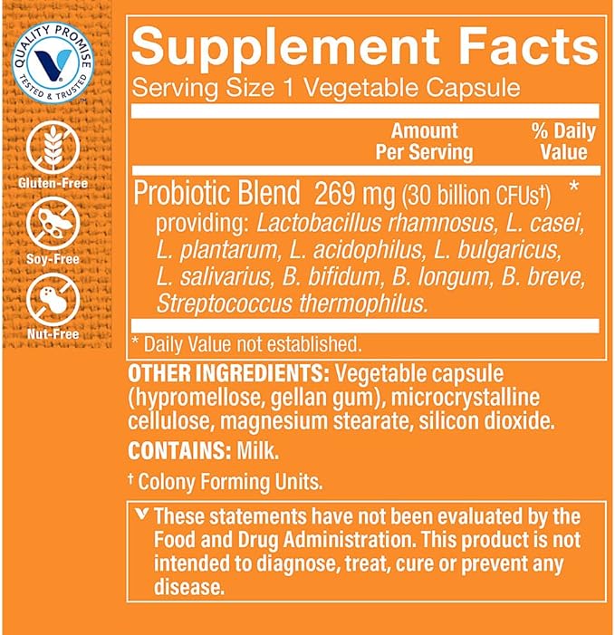 Probiotic Delayed Release 30 Billion - with 10 Probiotic Strains to Support Digestive, Immune & Vaginal Health or Yeast Imbalance - Shelf Stable (60 Veggie Caps) by The Vitamin Shoppe