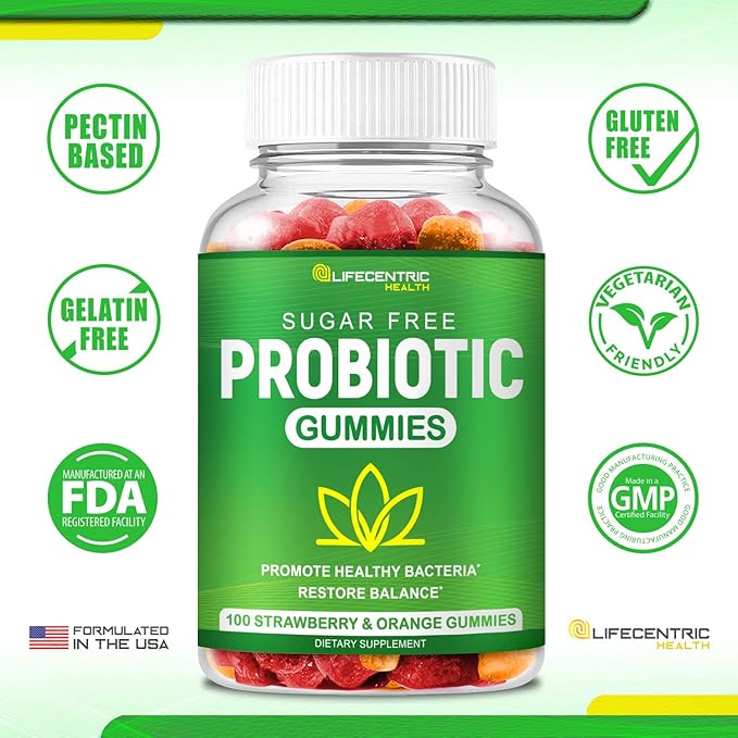 Probiotic Gummies for Adults and Kids Max Strength 5 Billion CFU | Organic Sugar Free Gummies for Digestive Health | 100 Count Vegan Gluten Free Chewable Probiotics Gummies for Men Women and Children
