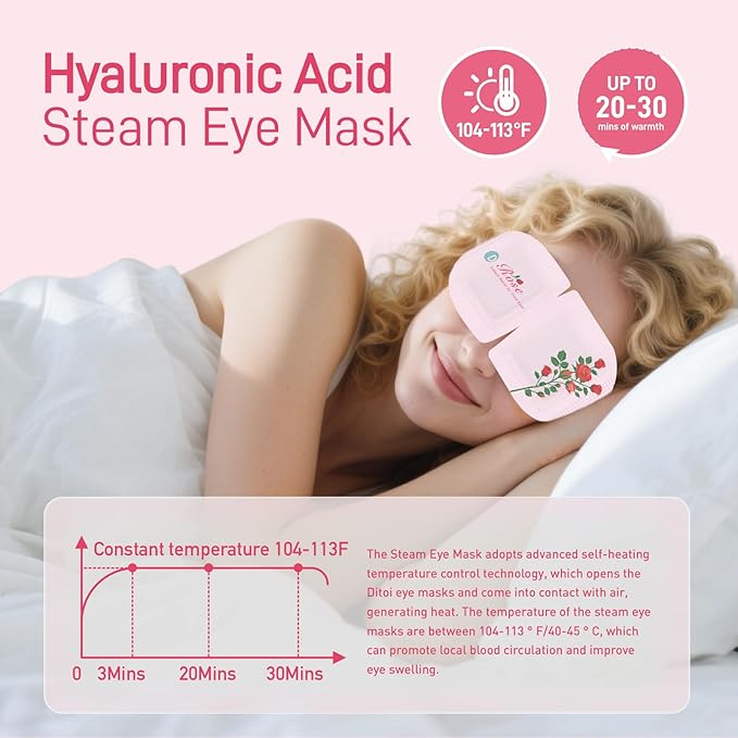 Eye Mask, Rich Hyaluronic Acid Heated Eye Masks for Sleep,Disposable SPA Warm Eye Compress for Dry Eyes,Dark Circles,Puffiness,Self Care,Travel Essentials 20 Packs (Rose)
