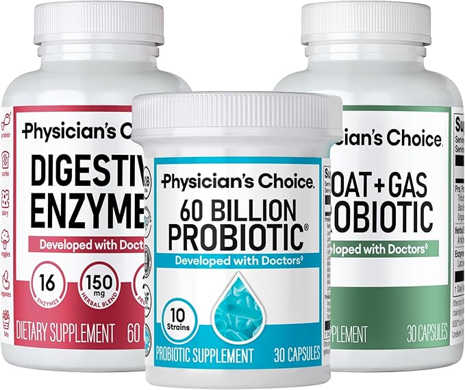 Physician's CHOICE 60 Billion Probiotic 30ct + Bloat & Gas Probiotic 30ct + Digestive Enzymes 60ct - Gut Guardian Bundle