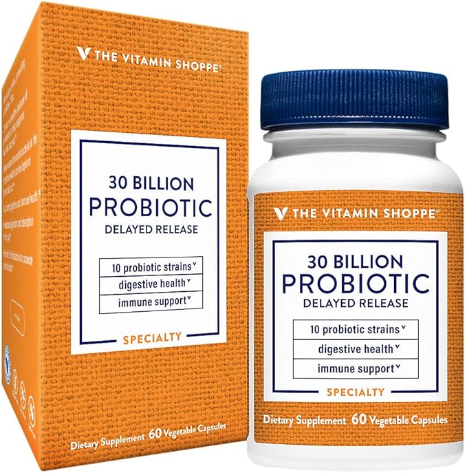 Probiotic Delayed Release 30 Billion - with 10 Probiotic Strains to Support Digestive, Immune & Vaginal Health or Yeast Imbalance - Shelf Stable (60 Veggie Caps) by The Vitamin Shoppe
