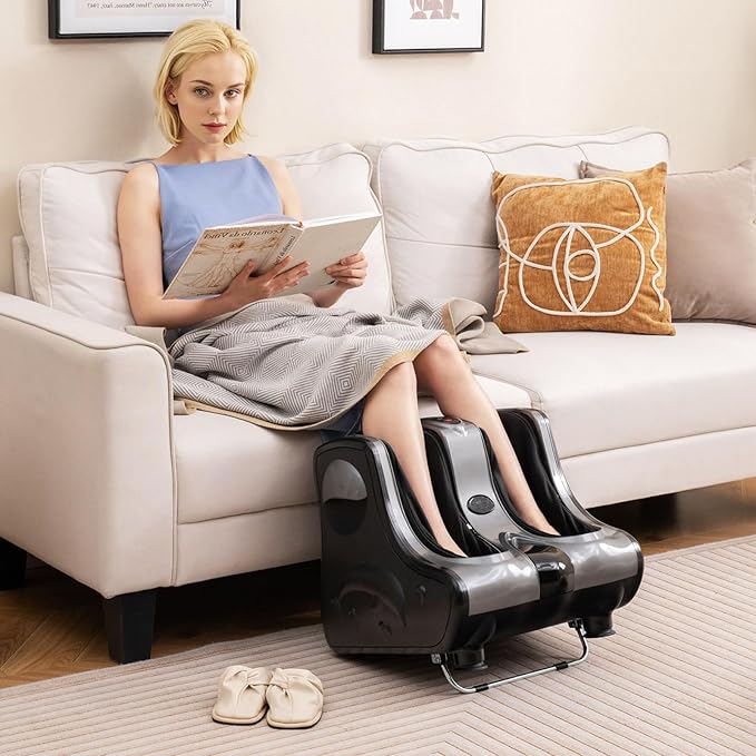 Giantex Foot and Calf Massager with Heat - Shiatsu Foot Massager Machine with Vibration, Deep Kneading, 3-Level Intensity Modes, Electric Foot Massager for Tired Feet, Leg, Calf Pain Relief (Grey)