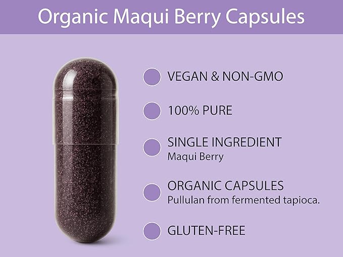 KOYAH Organic Maqui Berry Capsules - Freeze-Dried, Whole-Berry, 600 mg, Vegan, Gluten-Free, Non-GMO. Eye Health Support. Antioxidant Support. 60 Capsules