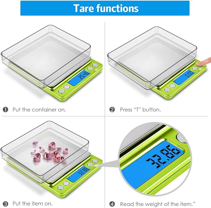 AMIR Digital Kitchen Scale, 500g-0.01g Mini Pocket Jewelry Scale, Cooking Food Scale with Backlit LCD Display, 2 Trays, 6 Units, Auto Off, Tare, Stainless Steel (Battery Included)