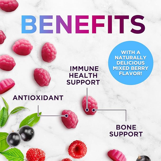 Zinc Supplement 50mg Gummies for Adults - Max Strength Skin Health & Immune Support Gummy, Vegan, Non-GMO & Gluten Free, Nature’s Antioxidant & Bone Health Chewable Tasty Berry Flavor - 60 Gummies