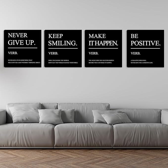 Azrosap Motivational Canvas Wall Art Inspirational Office Wall Decor Framed Poster Quotes Picture Artwork Wall Painting Prints for Bedroom Living Room Office Wall Decor Home Decorations 20"x20"x4pcs