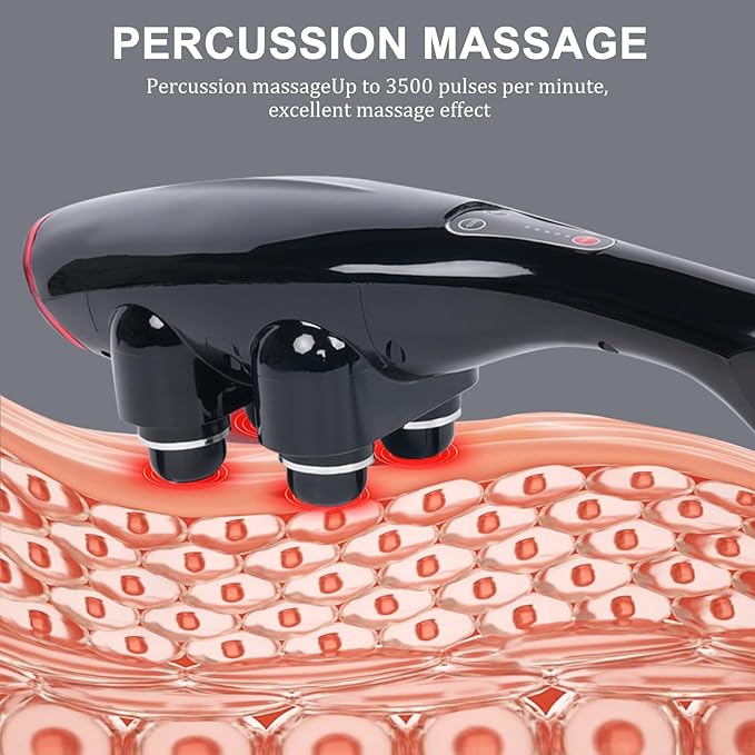 4-Head Massager, Handheld Back Massager, relieves deep Tissue Pain, Body Percussion Massage for Back, Neck, Shoulders, Limbs, and Body.