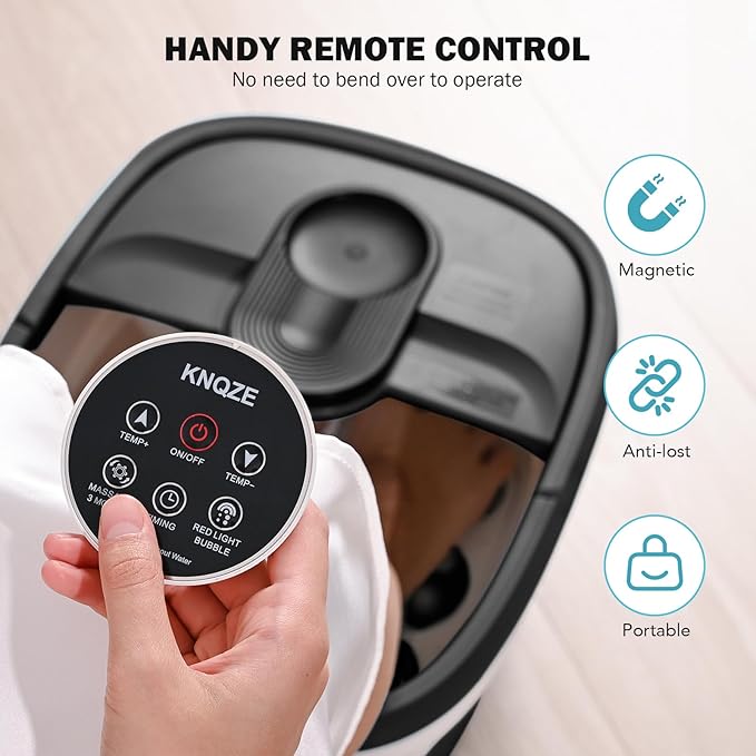 Collapsible Foot Spa Electric Foot Bath with Heat, Bubble, Remote, 24 Motorized Shiatsu Massage Balls. Pedicure Soaking tub for Feet Stress Relax (Black)