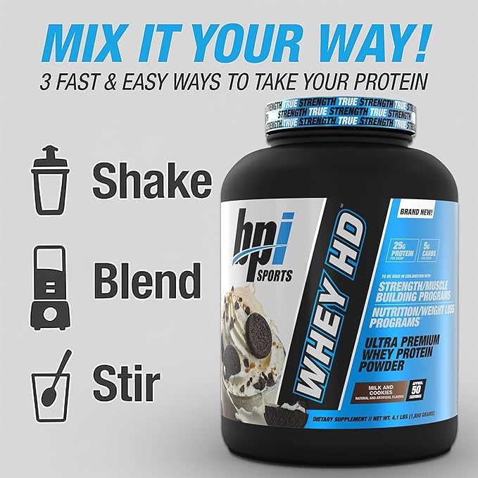 BPI Sports Whey HD Ultra Premium Protein Powder Isolate | Workout Whey Protein Powder for Men & Women for Muscle Gain | Milk Protein Concentrates | Milk and Cookies, 4.07 Pound