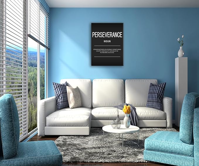 Motivational Painting Office Decor Inspirational Canvas Wall Art Perseverance Noun Pictures Inspirational Success Posters and Prints Artwork Home Gym Decor Framed Ready to Hang[30" W X 40" H]