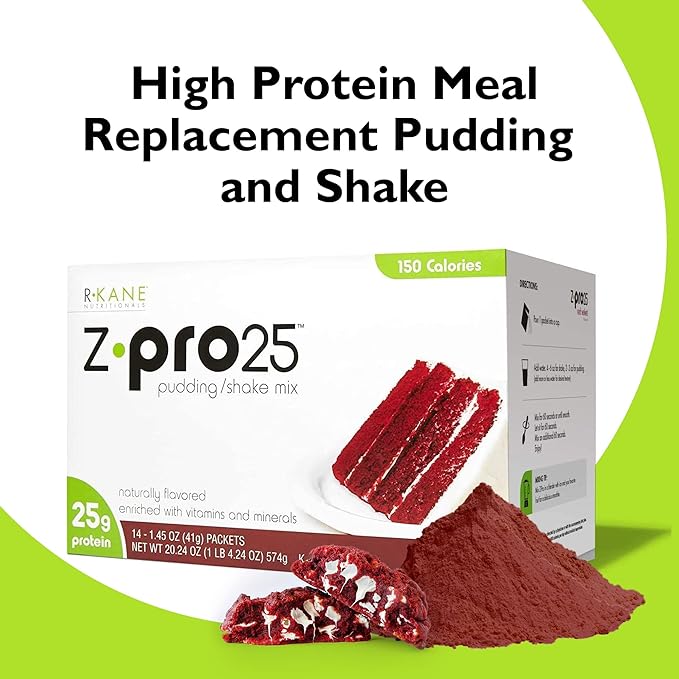 Z-Pro Red Velvet Protein Drink Mix - High Protein, Low Calorie Low Fat Shake and Pudding Mix - Meal Replacement, On-The-Go Packets - Breakfast Boost - 25g Protein - 14 Packets