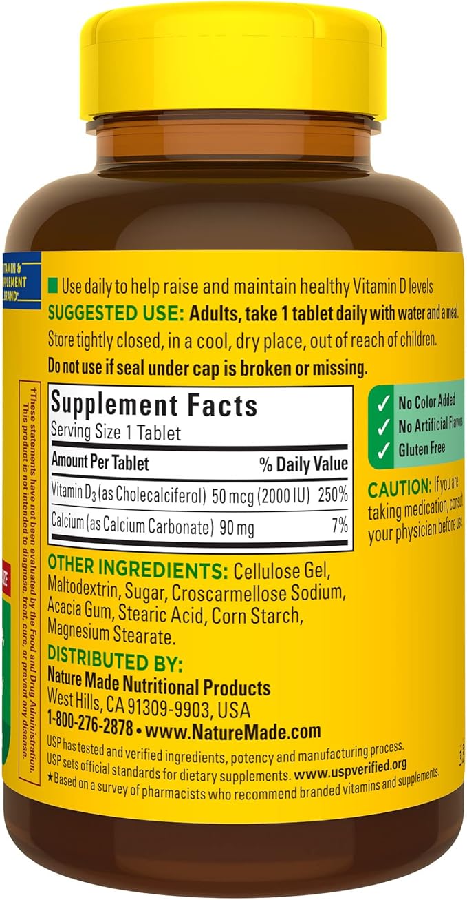 Nature Made Vitamin D3 2000 IU (50 mcg), Vitamin D Supplement for Bone, Teeth, Muscle and Immune Health Support, 400 Tablets, 400 Day Supply