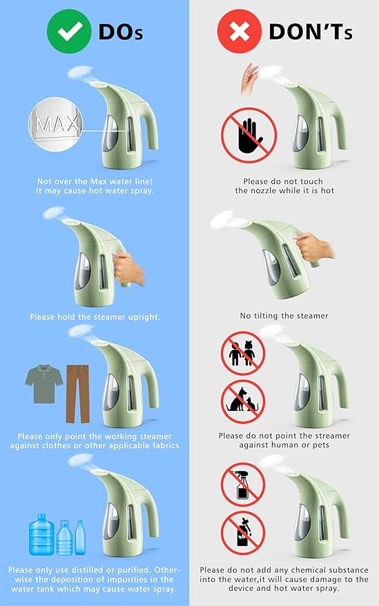HiLIFE Steamer for Clothes, Portable Handheld Design, 240ml Big Capacity, 700W, Strong Penetrating Steam, Removes Wrinkle, for Home, Office and Travel(ONLY FOR 120V)(Green)