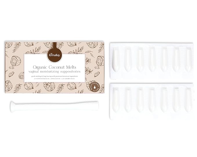 Femallay Organic Vaginal Moisturizing Suppository Melts - 100% Natural Suppositories for Vaginal Odor and Dryness Relief, Ultra-Hydrating Fast-Acting Comfort (Coconut)