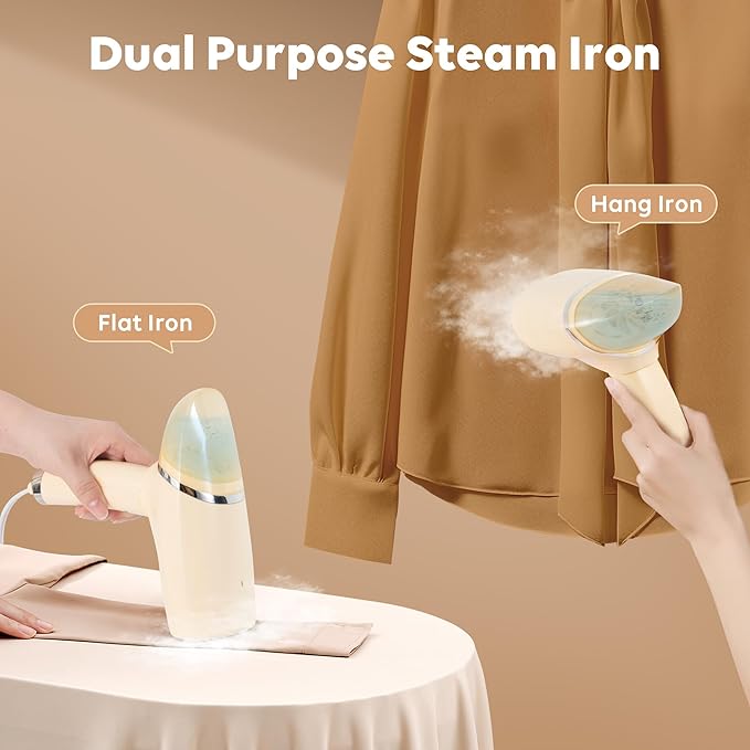 Portable Steamer for Clothes, 25s Fast Heat-up, 1000W Travel Steam Iron Wrinkles Remover with Brush, Foldable Garment Steamer 100ml Water Tank for Home Travel Office (120V Only)