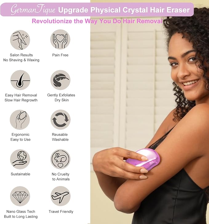 Crystal Hair Eraser,Natural Crystal Hair Remover,Reusable Painless Nano Glass Hair Removal Device Without Shaver,Gentle Crystal Epilator and Exfoliator for Soft Silky Skin(Light Pink)