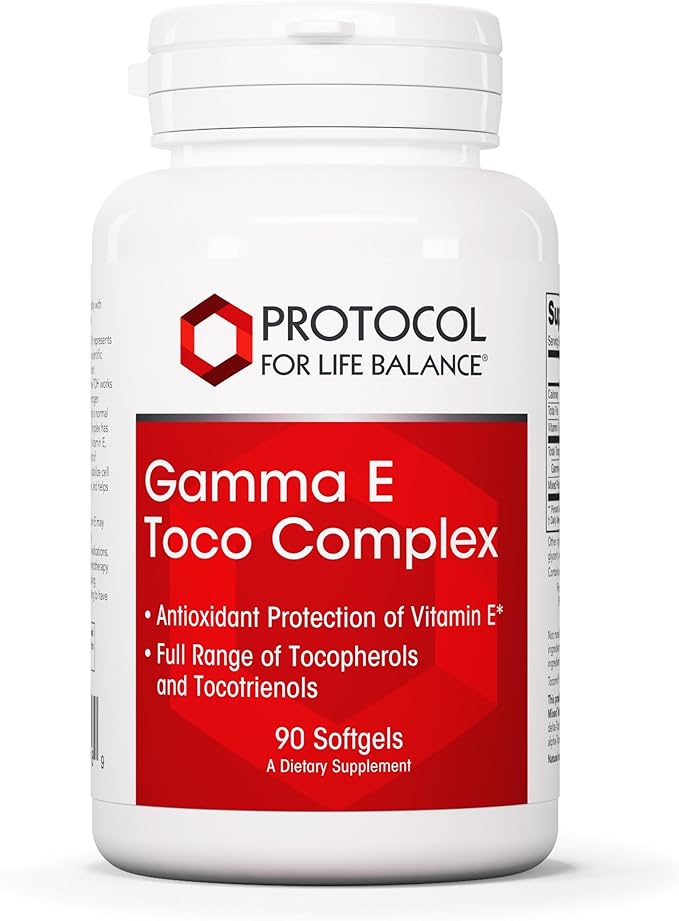 PROTOCOL FOR LIFE BALANCE Gamma E Toco Complex - Vitamin E 300mg - Antioxidant Support - for Cardiovascular Health & Brain Health - with Tocotrienols - Halal & Dairy Free - 90 Softgels