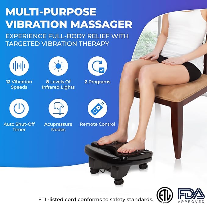 Daiwa Felicity Foot Vibe Pro Massager - Vibrating Electric Foot Massagers for Plantar Fasciitis Pain Relief Circulation Neuropathy - Calf Leg Feet Massage