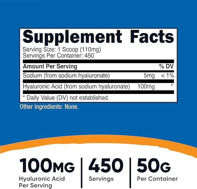 Nutricost Hyaluronic Acid Powder 50 Grams - Water Soluble, Fine Powder, Gluten Free, Non-GMO