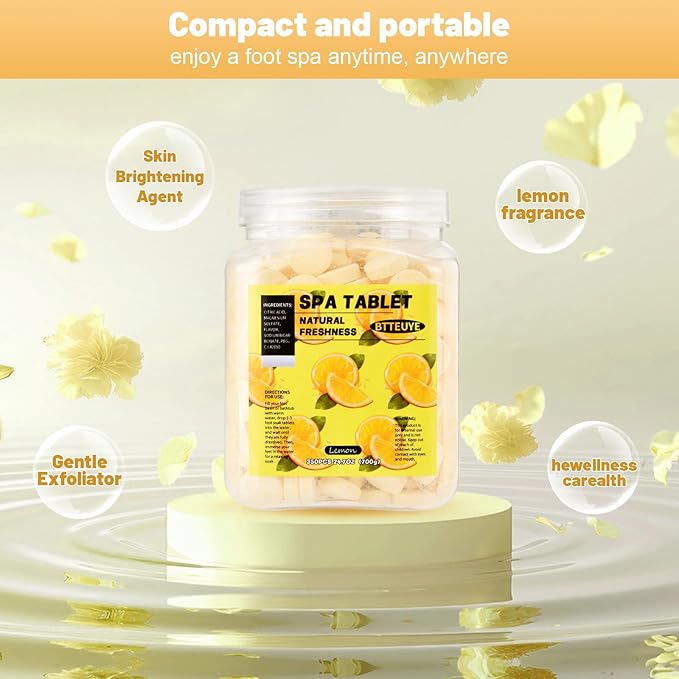 Foot Spa Soak Tablets for Calluses,Foot Pedicure Soak,Natural & Refreshing,Relieve Fatigue,Soothe & Protect Feet,Lemon Scent,350-Count