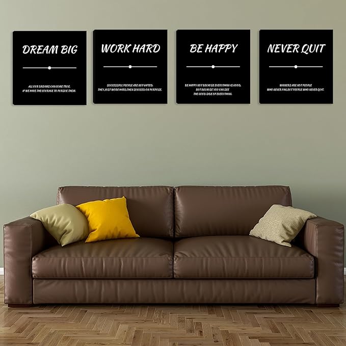 Motivational Wall Decor Office Wall Decor Inspirational Wall Art Decor Canvas Wall Paintings 4 Pieces Framed Quotes Posters Picture Artwork Living Room Bedroom Home Decoration 12"x12"x4pcs