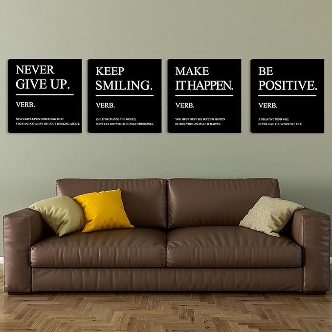 Azrosap Motivational Canvas Wall Art Inspirational Office Wall Decor Framed Poster Quotes Picture Artwork Wall Painting Prints for Bedroom Living Room Office Wall Decor Home Decorations 20"x20"x4pcs