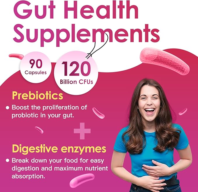 Probiotics for Women Digestive Health, Vaginal probiotics 120 Billion CFU 31 Strains with Digestive Enzymes & Prebiotics & D Mannose & Cranberry for Urinary Tract, 90 Capsules